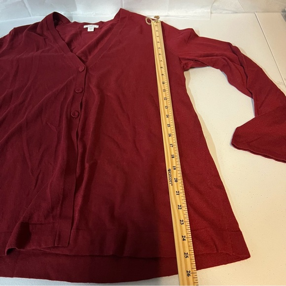 J Jill Sweater Women's Burgundy Red wool blend Knit Cardigan Button up medium - Picture 13 of 13